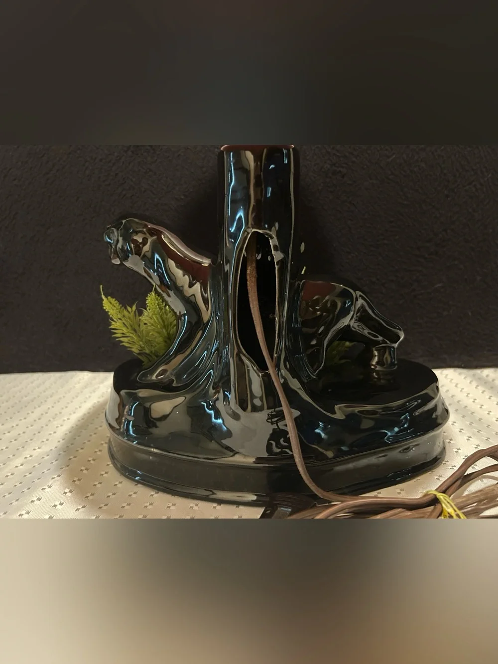 Excellent Vintage 1950s Ceramic Black Panther TV Lamp Planter MCM